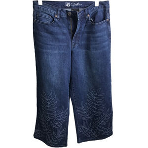 DG2‎ Diane Gilman Women Wide Leg Jeans boho Blue Floral Embroidered Cotton 4 NWT